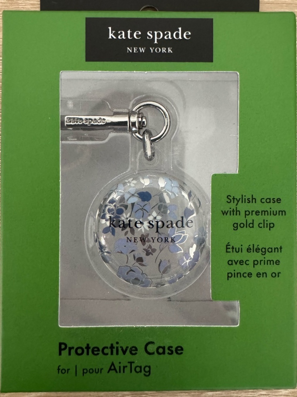 NIB Kate Spade AirTag Holder Keychain Flowerbed Blue for Apple Air Tag